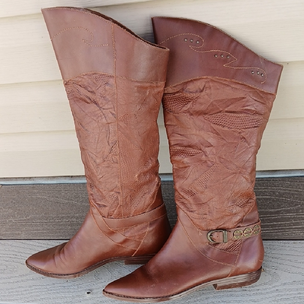 Women's Brown Mid-Calf Western Heeled Boots - Elegant Riding Style